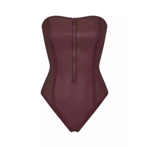 Skims Strapless Brown Sculpting One-Piece Swimsuit With Front Zipper Xtra-Life S - Picture 6 of 11